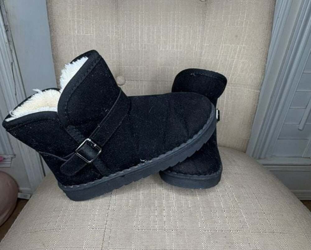 Asifn Kids Faux Suede Buckle Strap Ankle Snow Boots